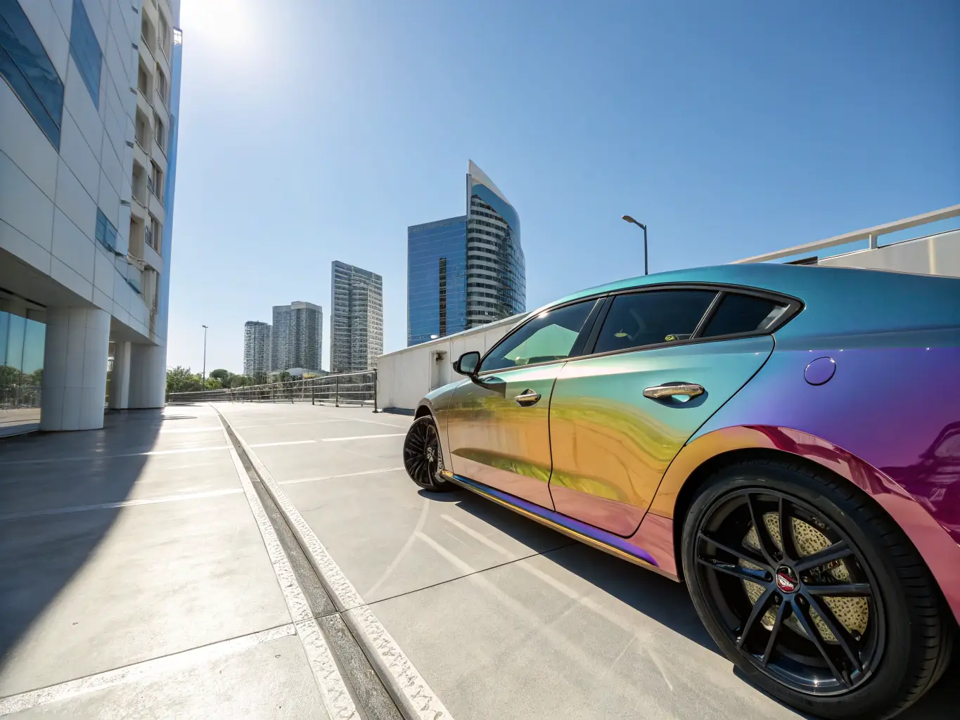 A high-quality image showcasing a car with XPEL paint protection film, highlighting its clarity and protective qualities against scratches and road debris.